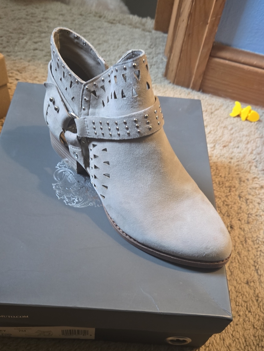 Vince Camuto Light Gray Suede Studded Ankle Bootie